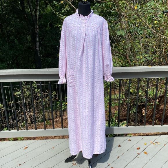 Vintage 80s 90s Flannel Cottagecore Victorian Highneck Floral Nightgown Pajamas - Picture 1 of 10